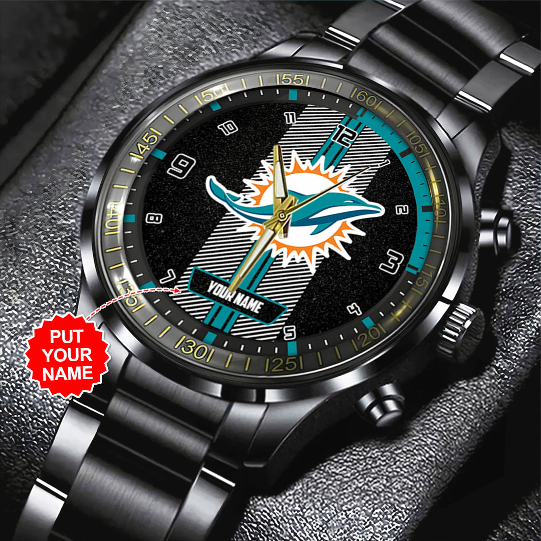 Personalized Miami Dolphins Black Stainless Steel Watch – TANTN16026