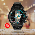 Personalized Miami Dolphins Black Stainless Steel Watch – TANTN16026