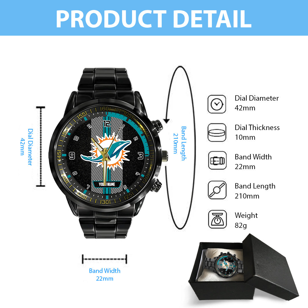 Personalized Miami Dolphins Black Stainless Steel Watch – TANTN16026