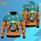 Miami Dolphins Baby Yoda Hug The Ball Christmas Ugly Sweater