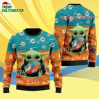 Miami Dolphins Baby Yoda Hug The Ball Christmas Ugly Sweater