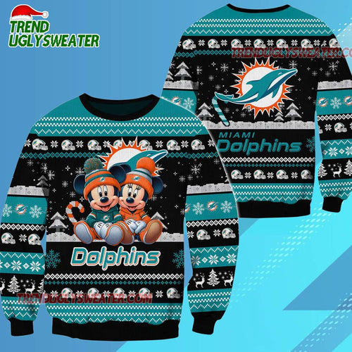 Miami Dolphins NFL Mickey Minnie Ugly Christmas Sweater