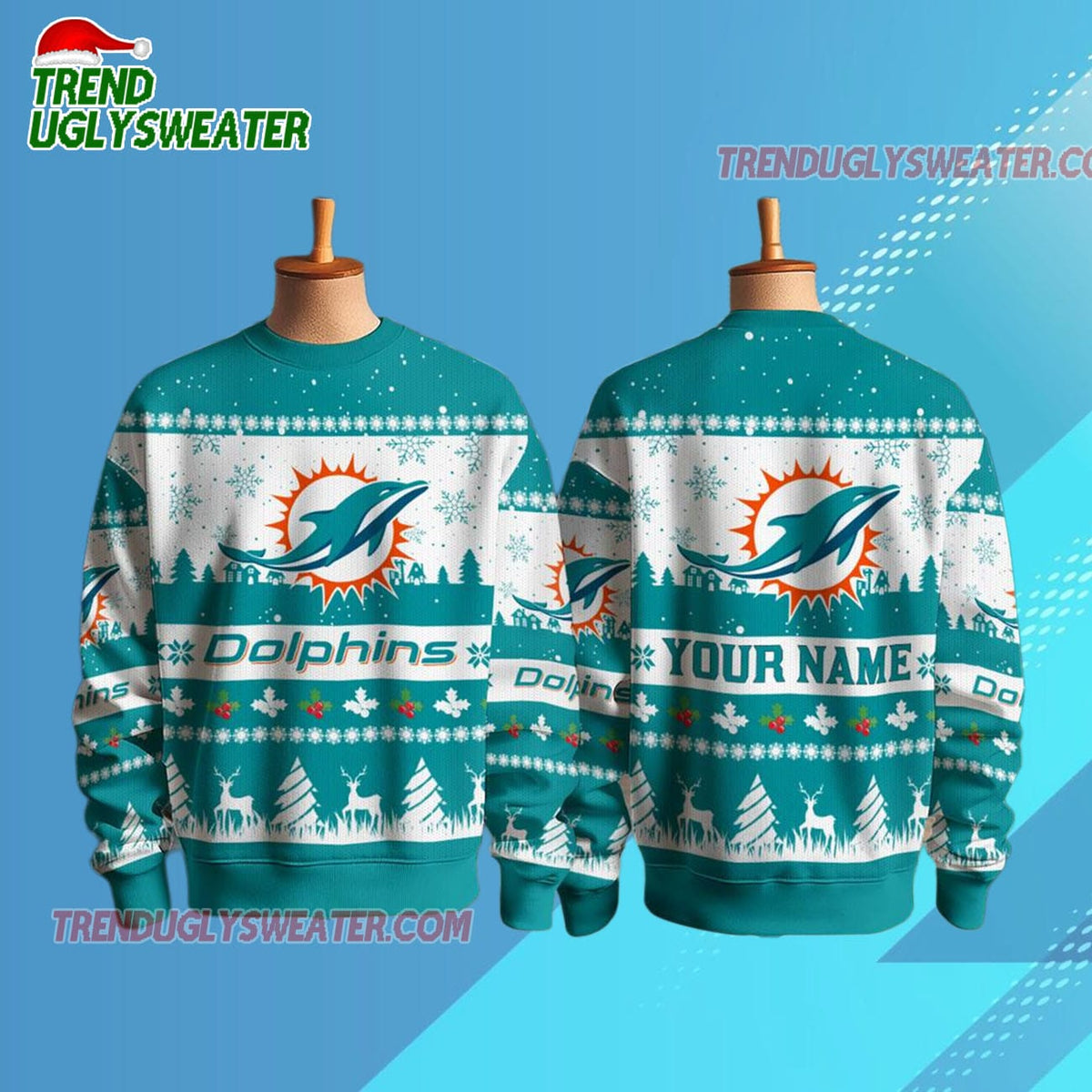 Personalized Miami Dolphins Nfl Snow Ugly Christmas Sweater