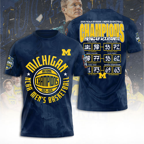 Michigan Wolverines 2026 Men's Basketball National Champions 3D Apparel – TANTN22286