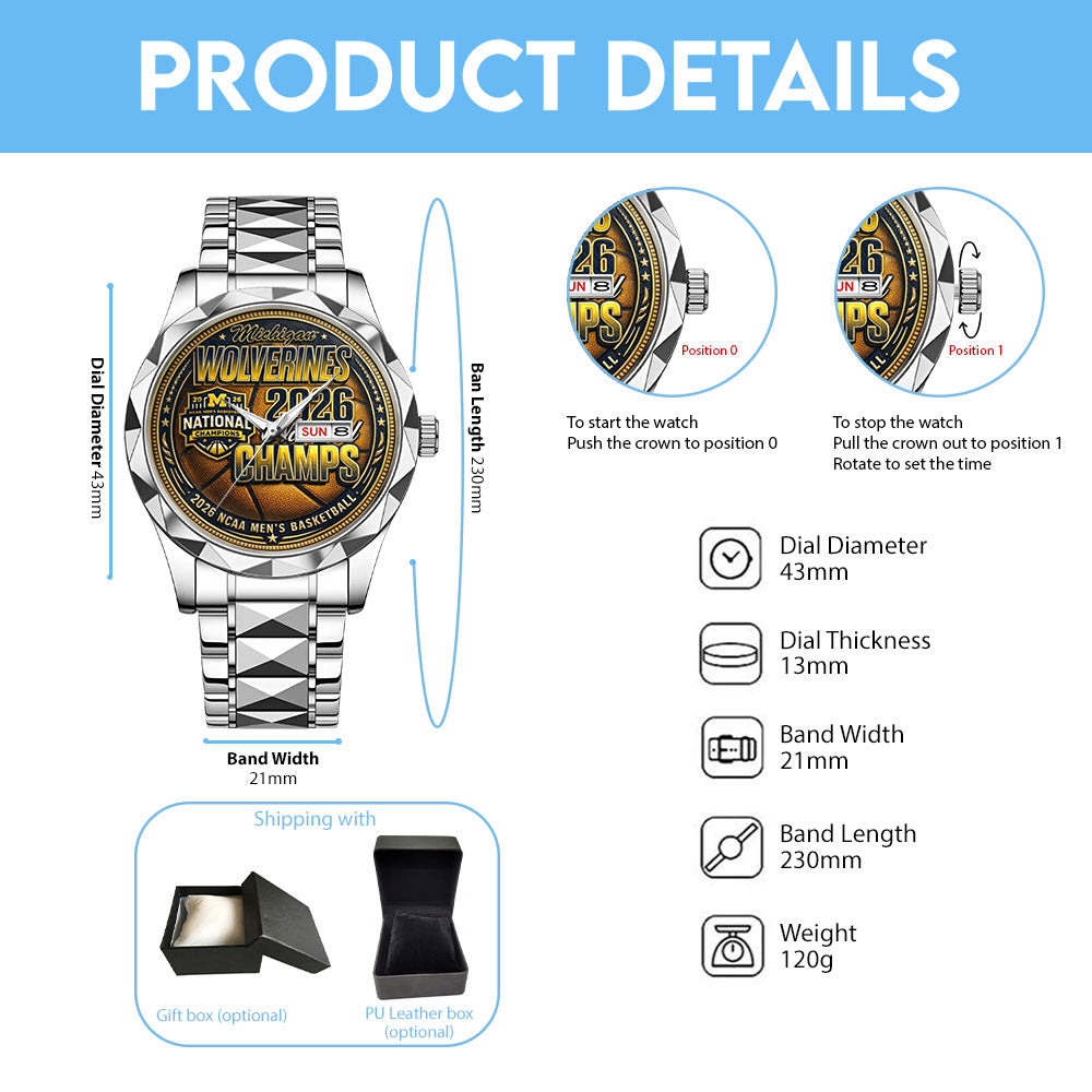 Michigan Wolverines 2026 NCAA Men's Basketball National Champs Alloy Luxury Quartz Watch – TMTHU5026