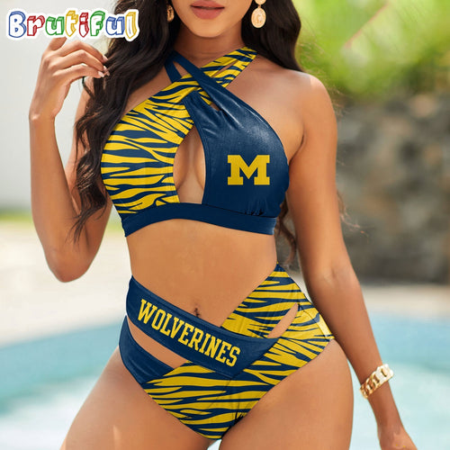 Michigan Wolverines Zebra Women Bikini Set Sporty Bikini Sets