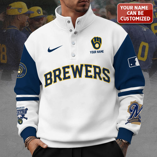 Personalized Milwaukee Brewers 3D Snap Button Collar Sweatshirt – TANTN16505