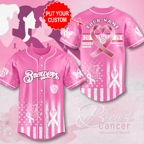 Personalized Milwaukee Brewers x Breast Cancer Awareness 2025 Baseball Jersey – MAITM13029