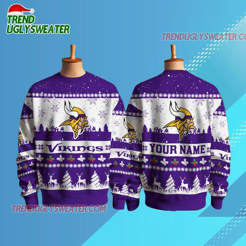 Personalized Minnesota Vikings Nfl Snow Ugly Christmas Sweater