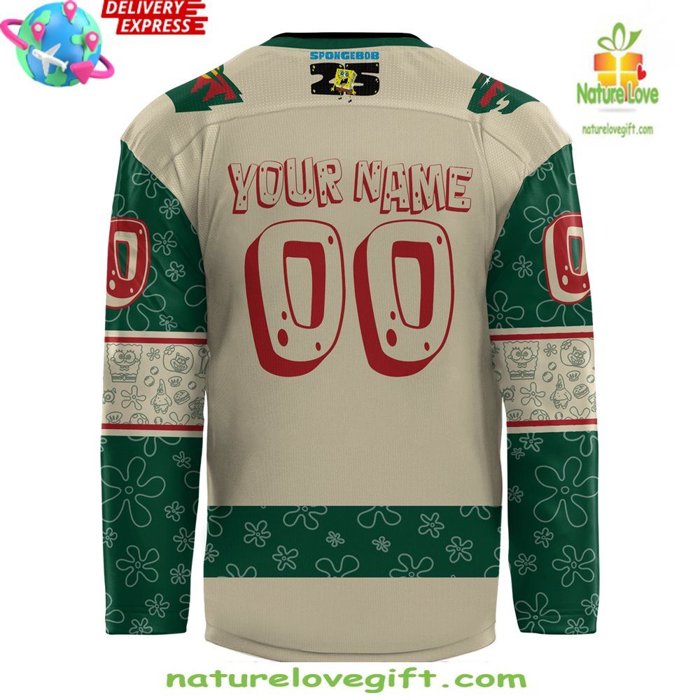 Minnesota Wild Spongebob 25th Anniversary Hockey Jersey Custom