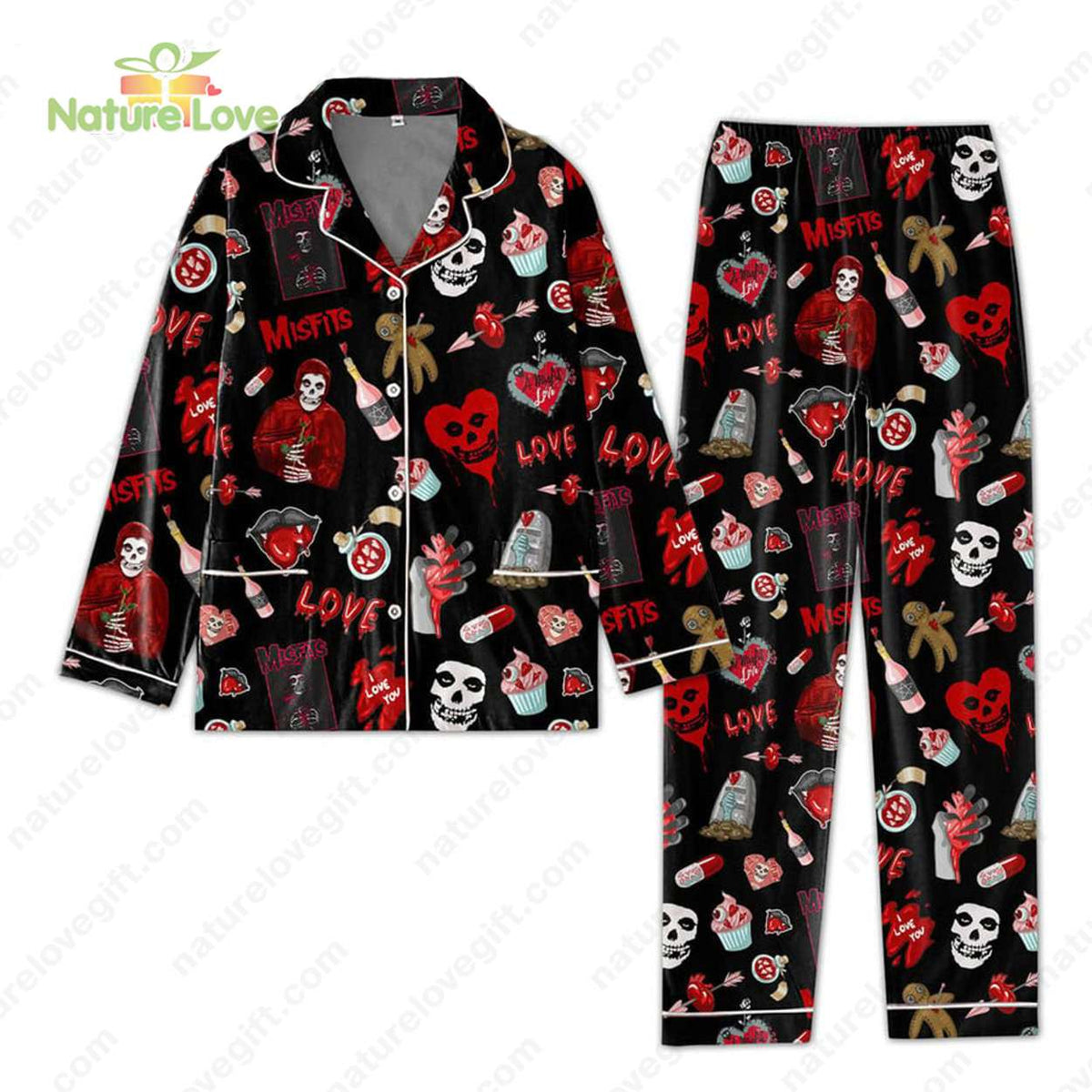 Misfits Band Valentine’s Day Black Heart Pajamas Set