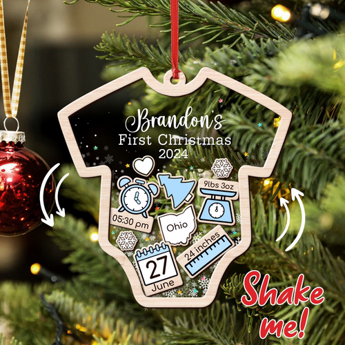 Custom Baby’s First Christmas 2025 - Personalized Shaker Ornament - Customized Baby Name, New 1st Baby Gift, Baby Keepsake, 4D Shake Babies Ornament