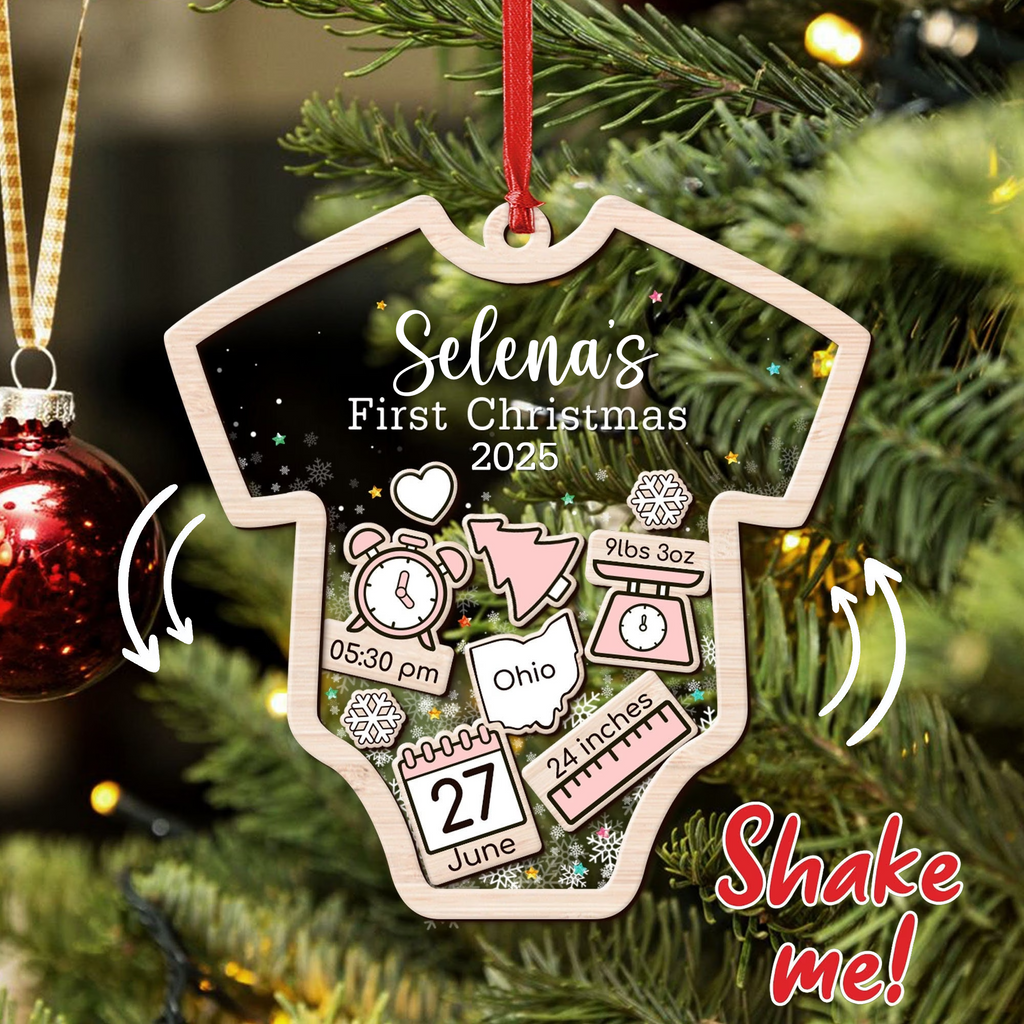 Custom Baby’s First Christmas 2025 - Personalized Shaker Ornament - Customized Baby Name, New 1st Baby Gift, Baby Keepsake, 4D Shake Babies Ornament