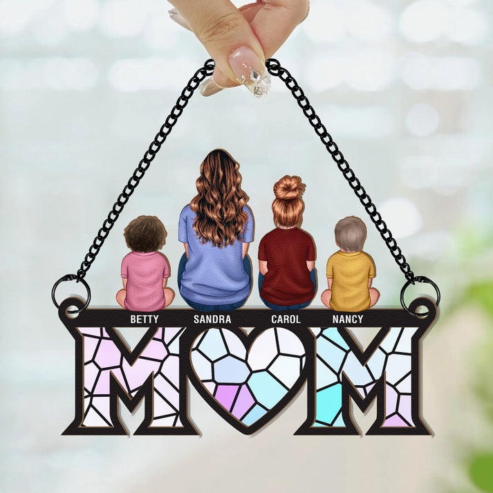 Mother & Children Bond - Personalized Window Hanging Suncatcher Ornament - Gift For Mom, Mama, Mommy, Mother