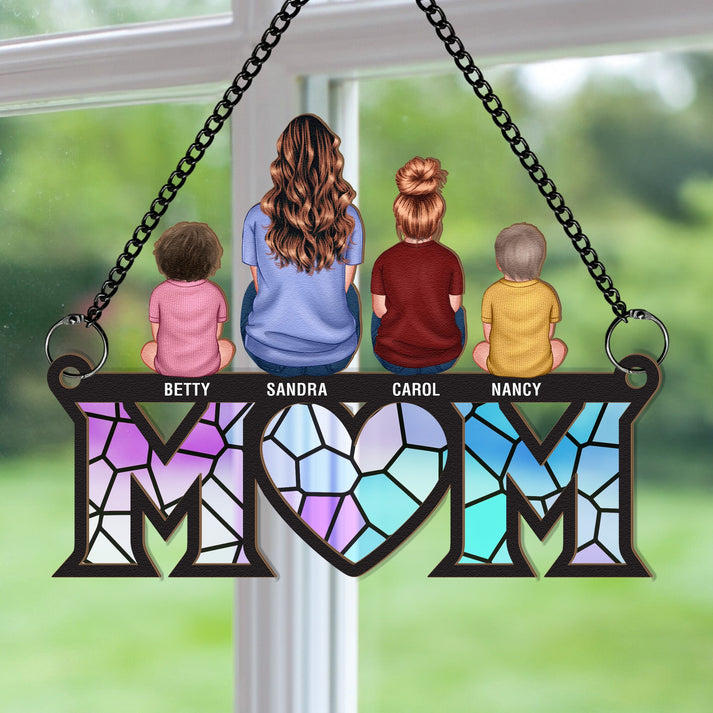 Mother & Children Bond - Personalized Window Hanging Suncatcher Ornament - Gift For Mom, Mama, Mommy, Mother