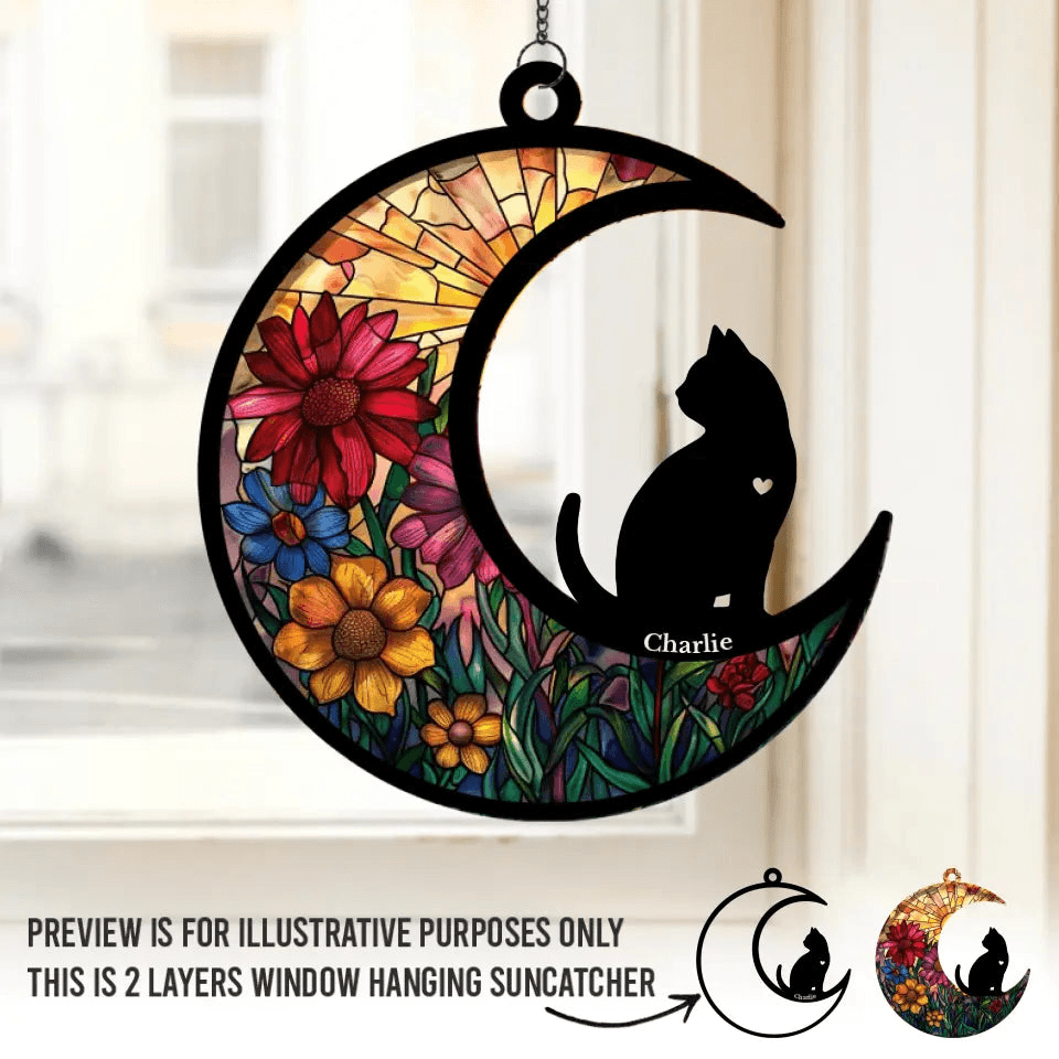 Personalized Cat Window Hanging Suncatcher Ornament - Gift for Cat Owner, Cat Lovers, Cat Mom, Cat Dad