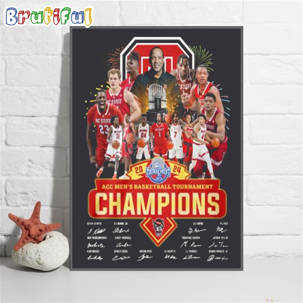 NC State 2024 ACC Men’s Basketball Tournament Champions Wall Art Poster Canvas