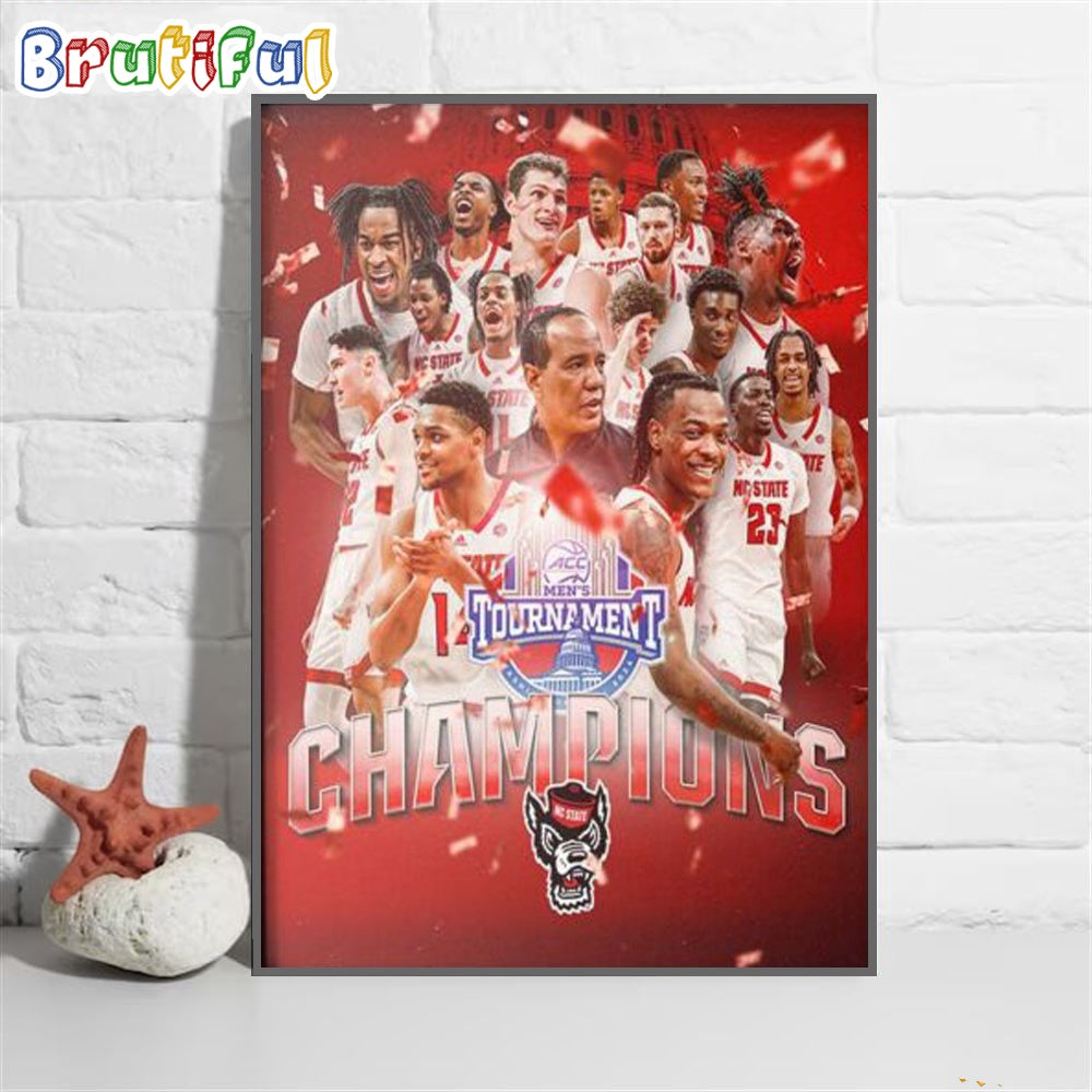 NC State Mens Basketball 2024 Are ACC Tournament Champions Wall Art Poster Canvas