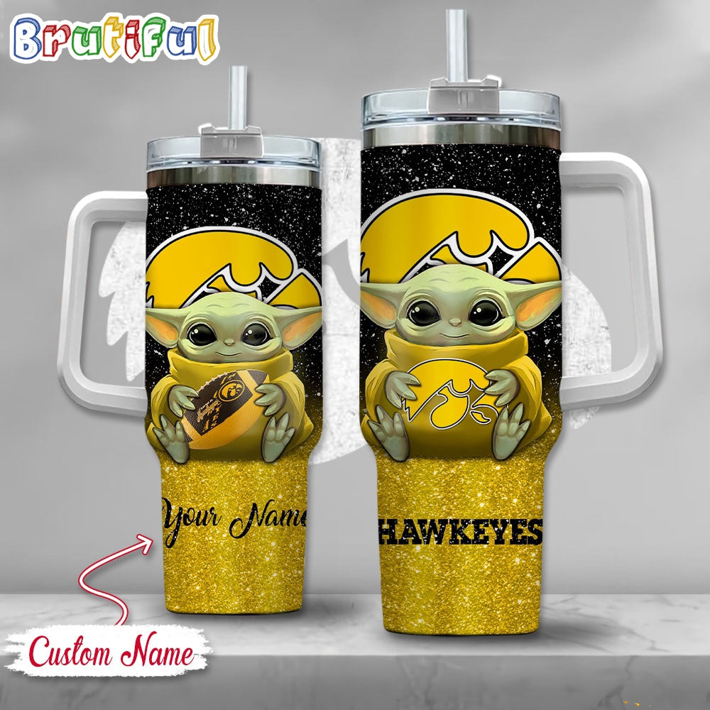 NCAA Iowa Hawkeyes Tumbler Baby Yoda Customzed Handle Cup