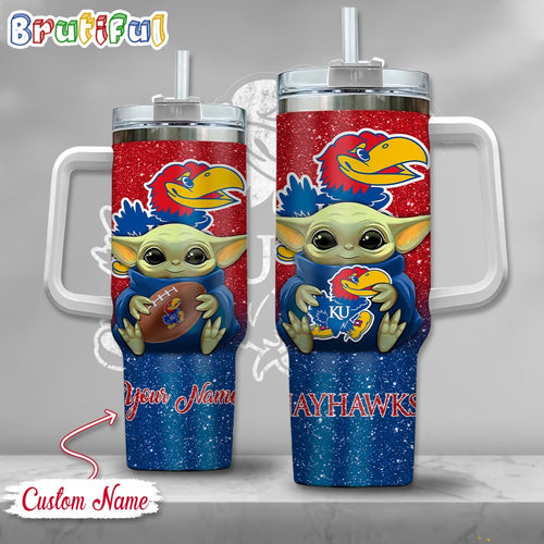 NCAA Kansas Jayhawks Tumbler Baby Yoda Customzed Handle Cup