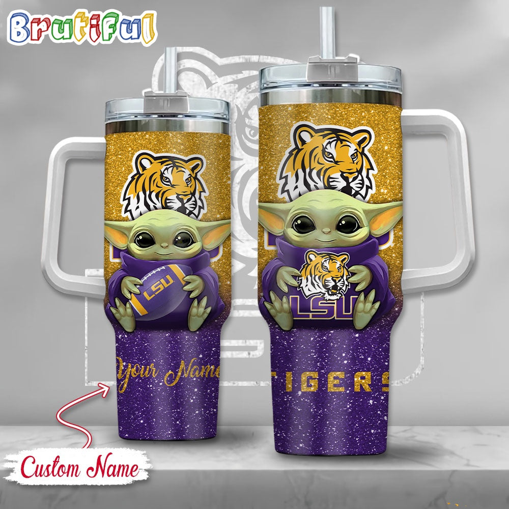 NCAA LSU Tigers Tumbler Baby Yoda Customzed Handle Cup