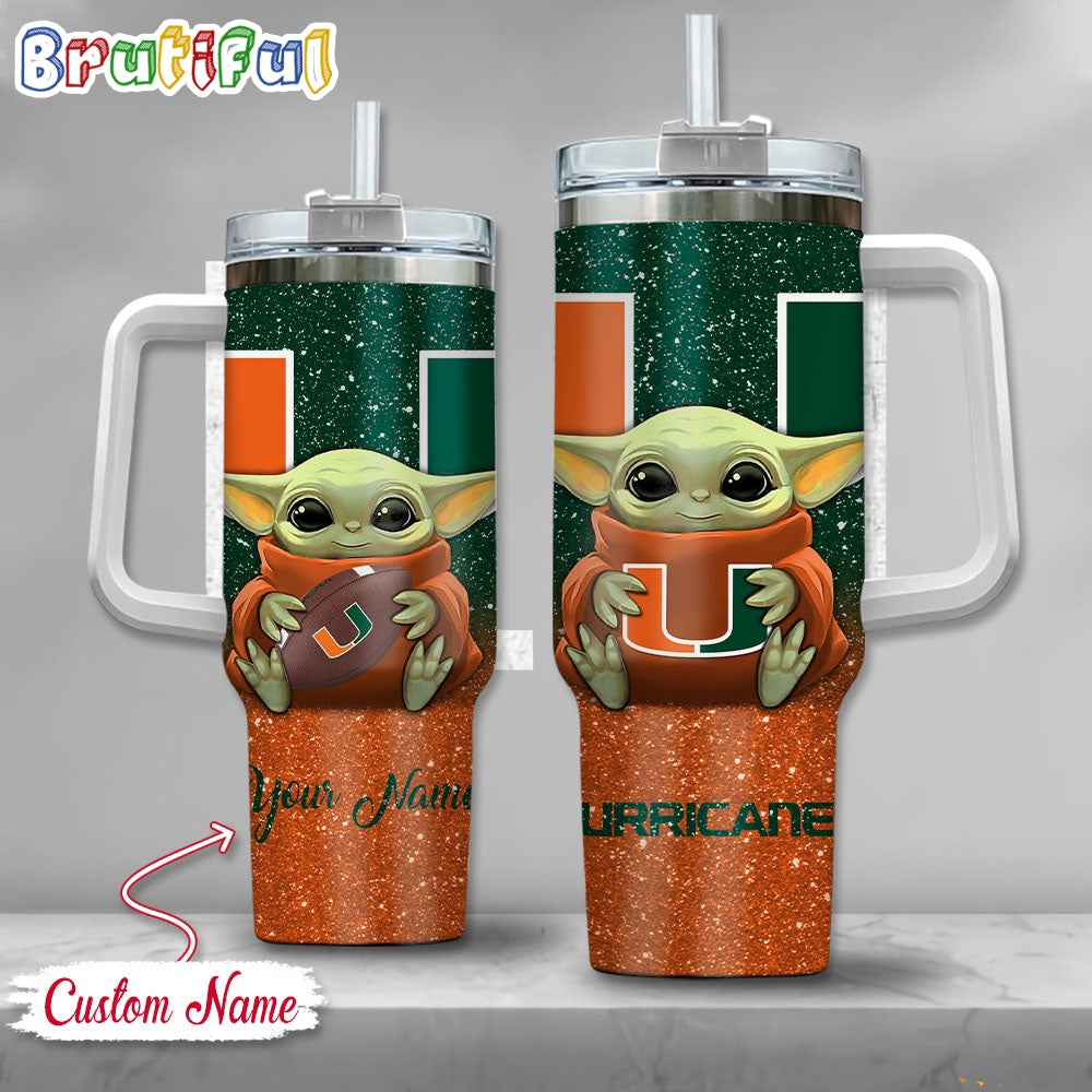 NCAA Miami Hurricanes Tumbler Baby Yoda Customzed Handle Cup