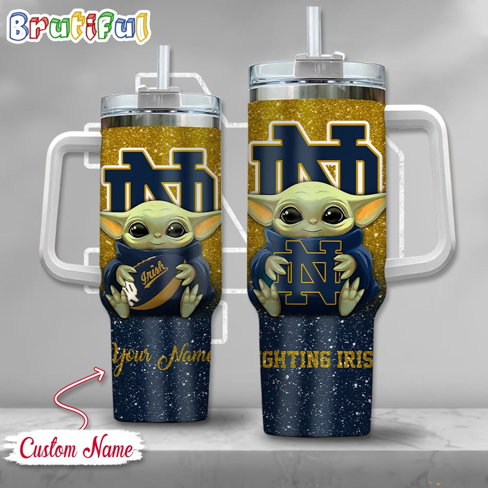 NCAA Notre Dame Fighting Irish Tumbler Baby Yoda Customzed Handle Cup