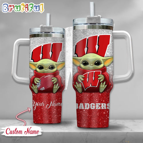 NCAA Wisconsin Badgers Tumbler Baby Yoda Customzed Handle Cup