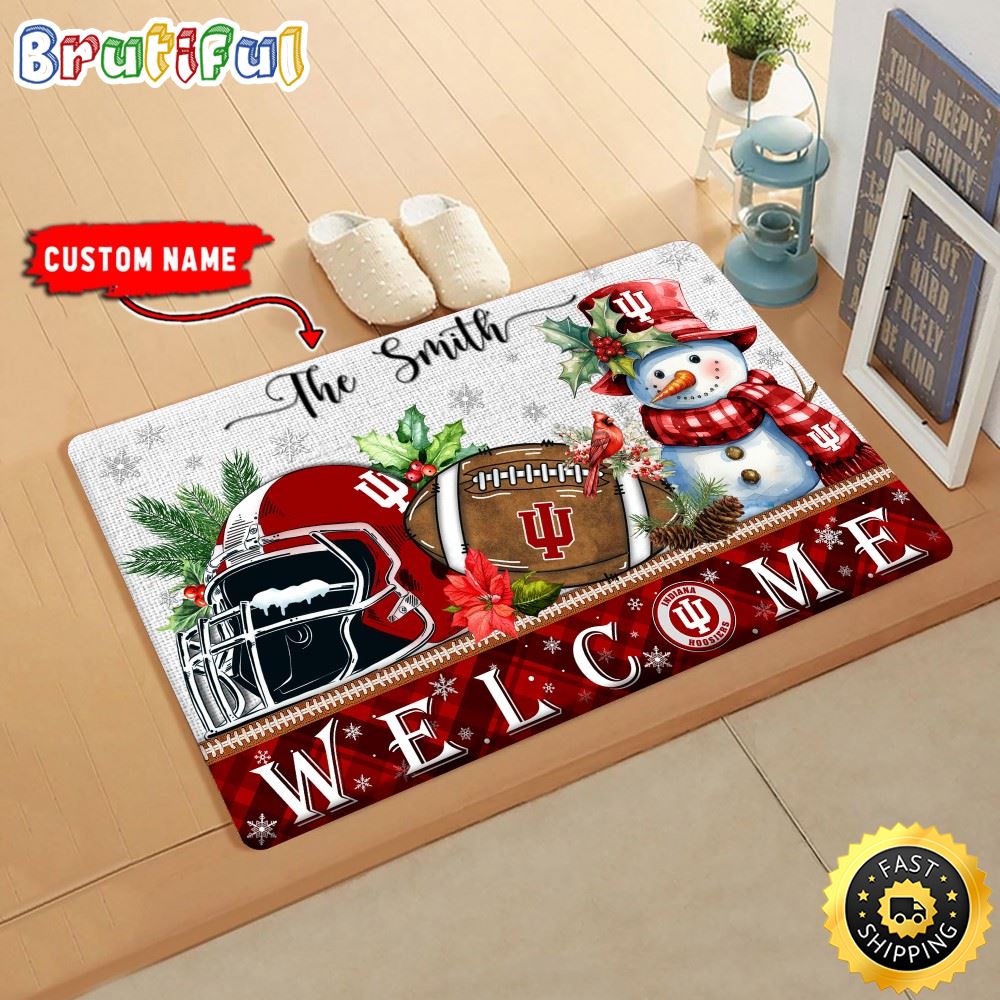 NCAA Indiana Hoosiers Doormat Welcome Christmas Custom Name Football Doormat