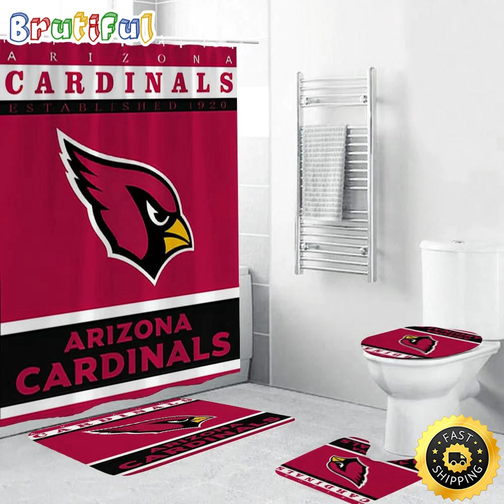 NFL Arizona Cardinals Shower Curtain Football Bathroom Mat Set and Shower Curtain