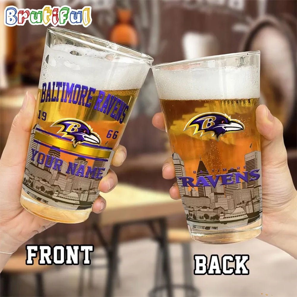 NFL Baltimore Ravens Beer Glass Cup 16oz, Custom Football Glass Cup