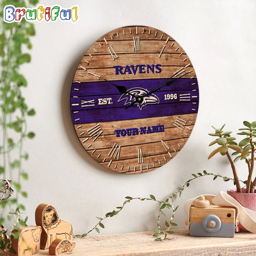 NFL Baltimore Ravens Clock Custom Name Wooden Clock