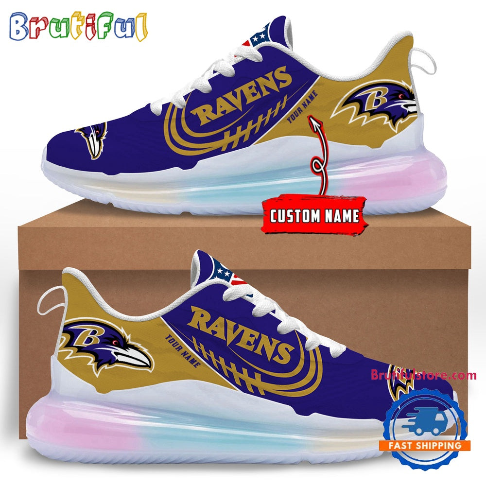 NFL Baltimore Ravens Women’s Rainbow Atmospheric Cushion Running Shoes, Football Women’s Shoes