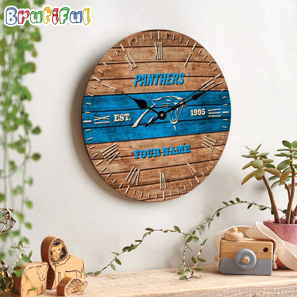 NFL Carolina Panthers Clock Custom Name Wooden Clock