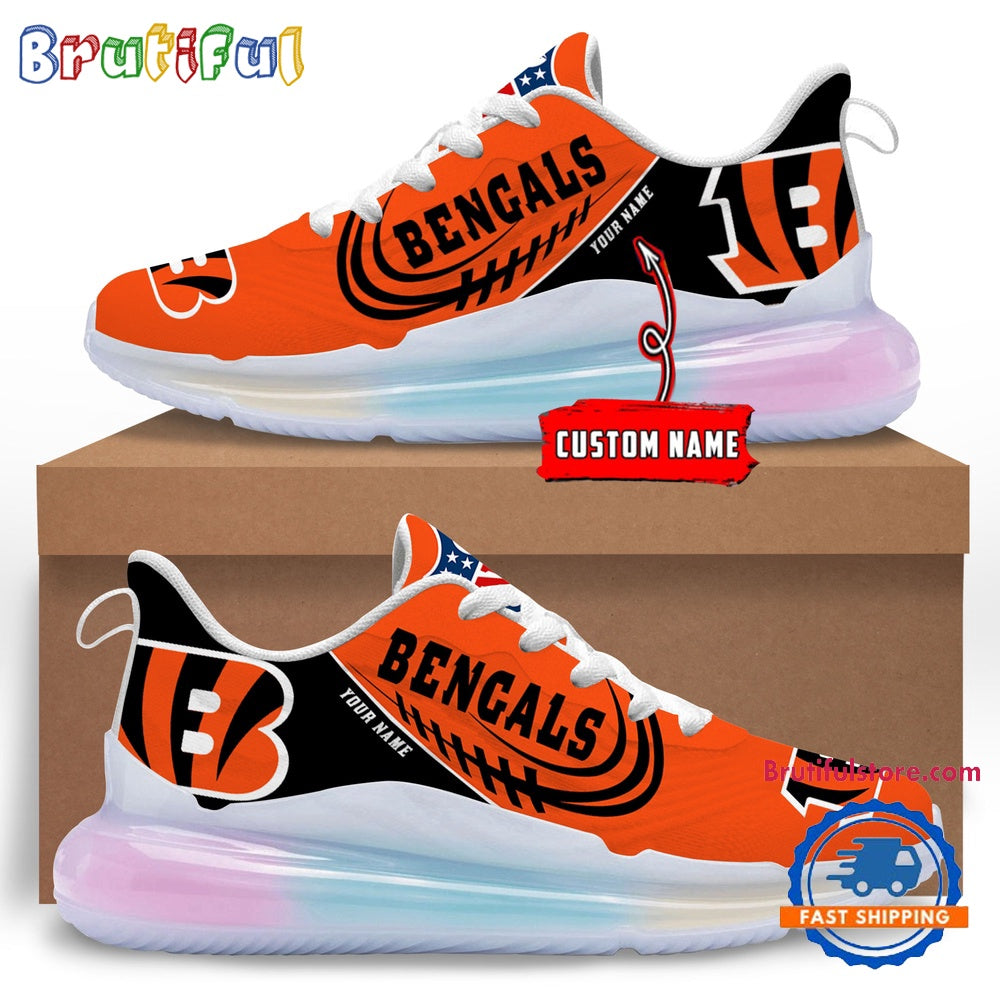 NFL Cincinnati Bengals Women’s Rainbow Atmospheric Cushion Running Shoes, Football Women’s Shoes