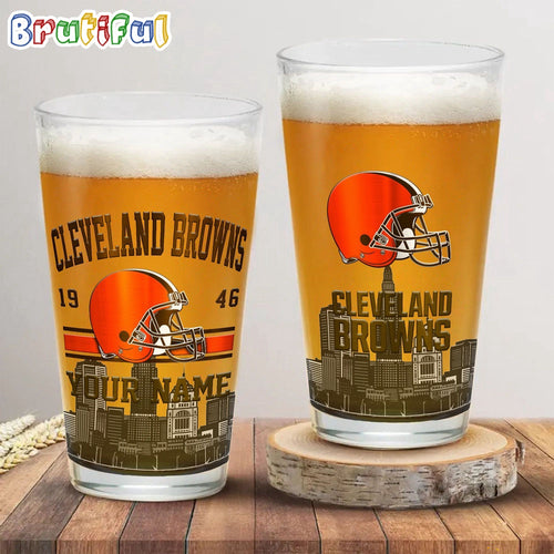 NFL Cleveland Browns Beer Glass Cup 16oz, Custom Football Glass Cup