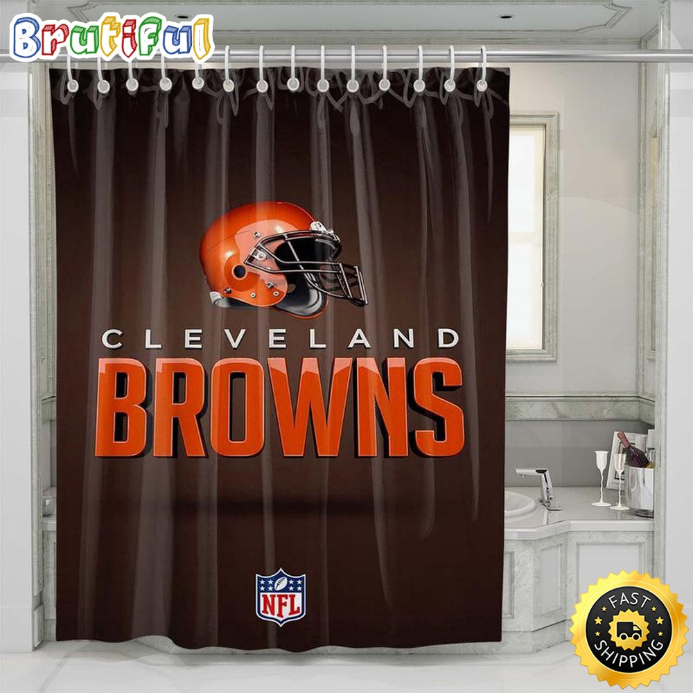NFL Cleveland Browns Logo Shower Curtain Set Bathroom Decor