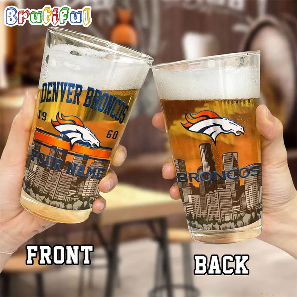 NFL Denver Broncos Beer Glass Cup 16oz, Custom Football Glass Cup