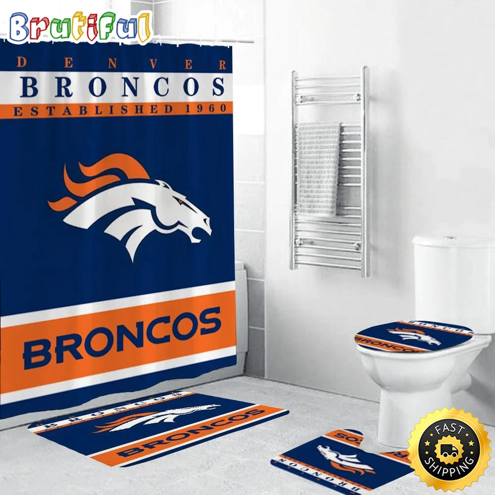 NFL Denver Broncos Shower Curtain Football Bathroom Mat Set and Shower Curtain