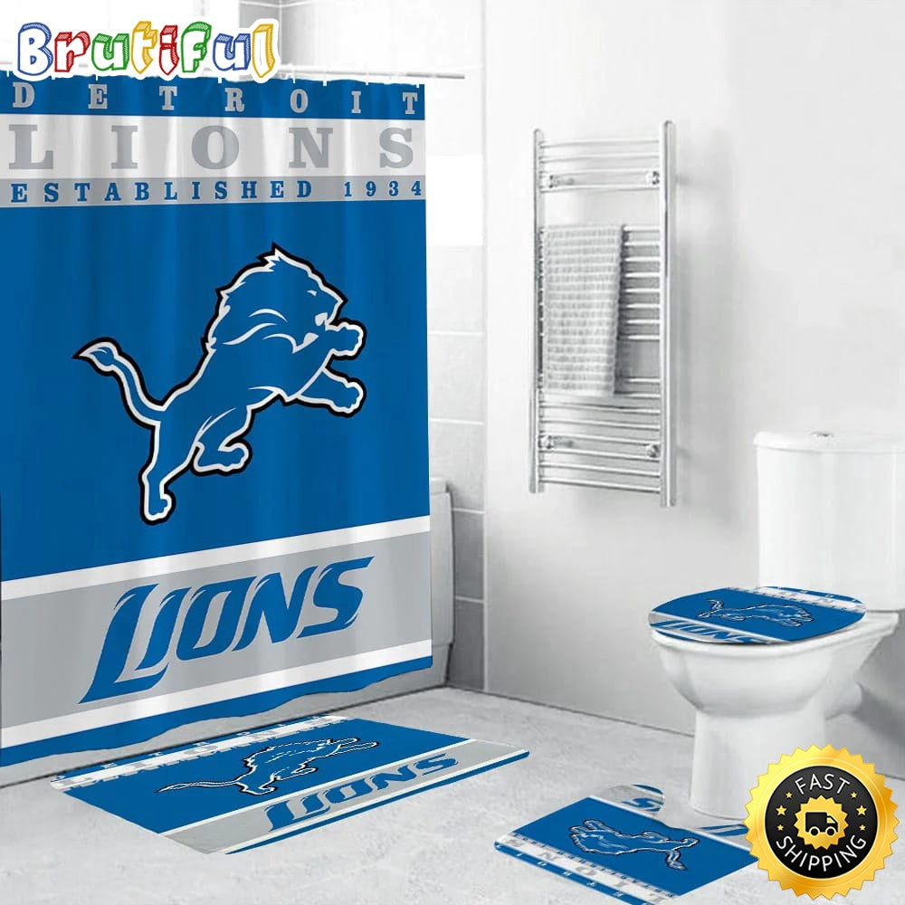 NFL Detroit Lions Shower Curtain Football Bathroom Mat Set and Shower Curtain