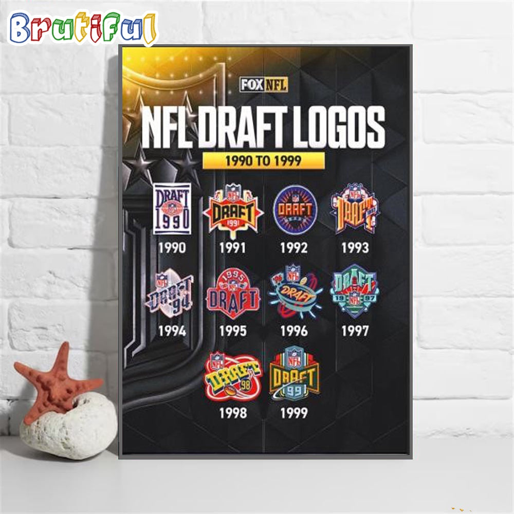 NFL Draft Logos From 1990 To 1999 Wall Art Poster Canvas