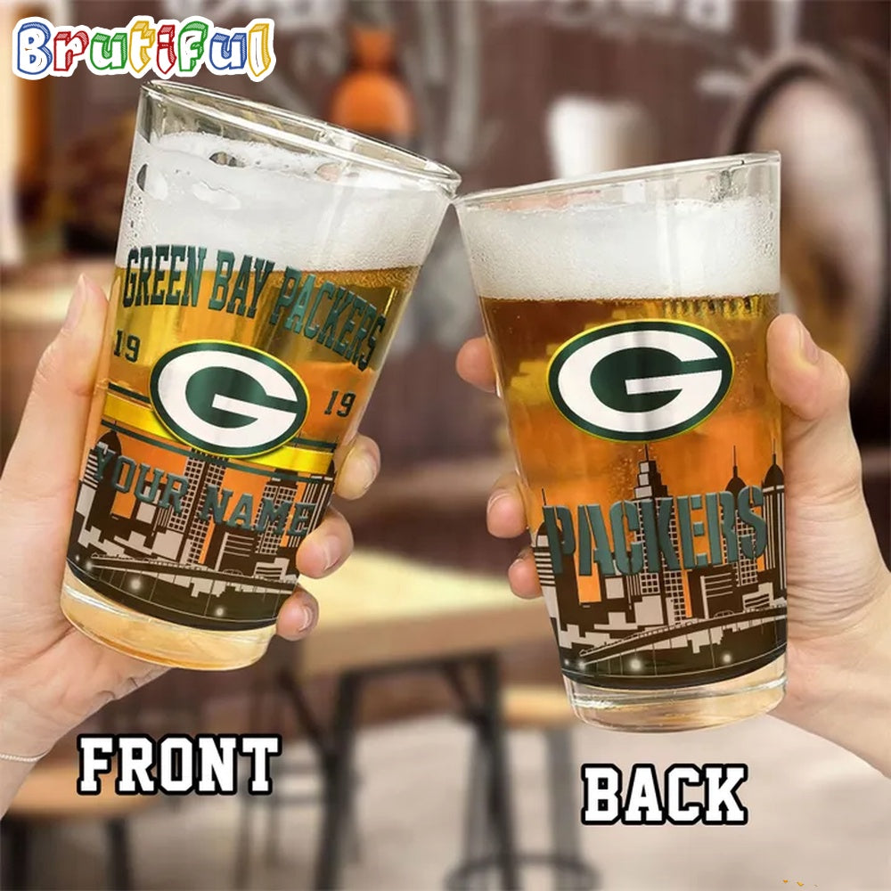 NFL Green Bay Packers Beer Glass Cup 16oz, Custom Football Glass Cup