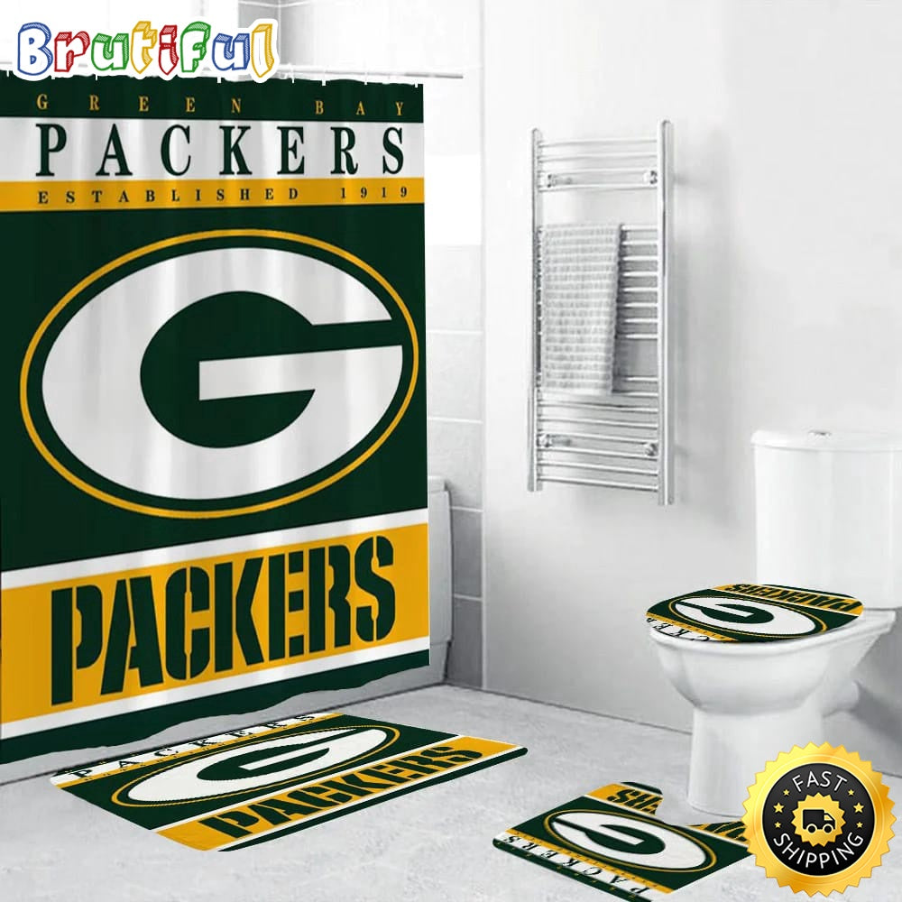NFL Green Bay Packers Shower Curtain Football Bathroom Mat Set and Shower Curtain