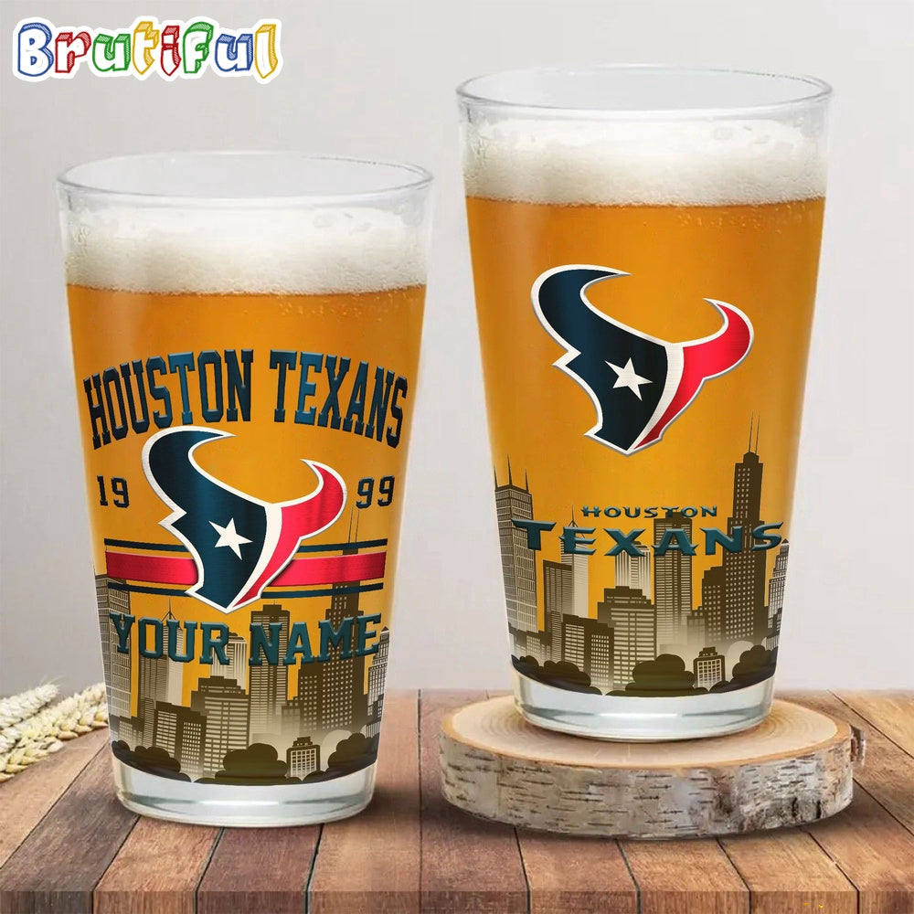 NFL Houston Texans Beer Glass Cup 16oz, Custom Football Glass Cup