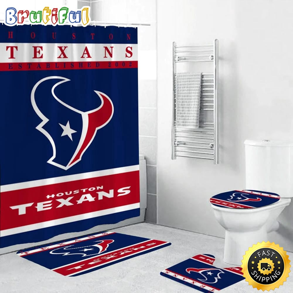 NFL Houston Texans Shower Curtain Football Bathroom Mat Set and Shower Curtain