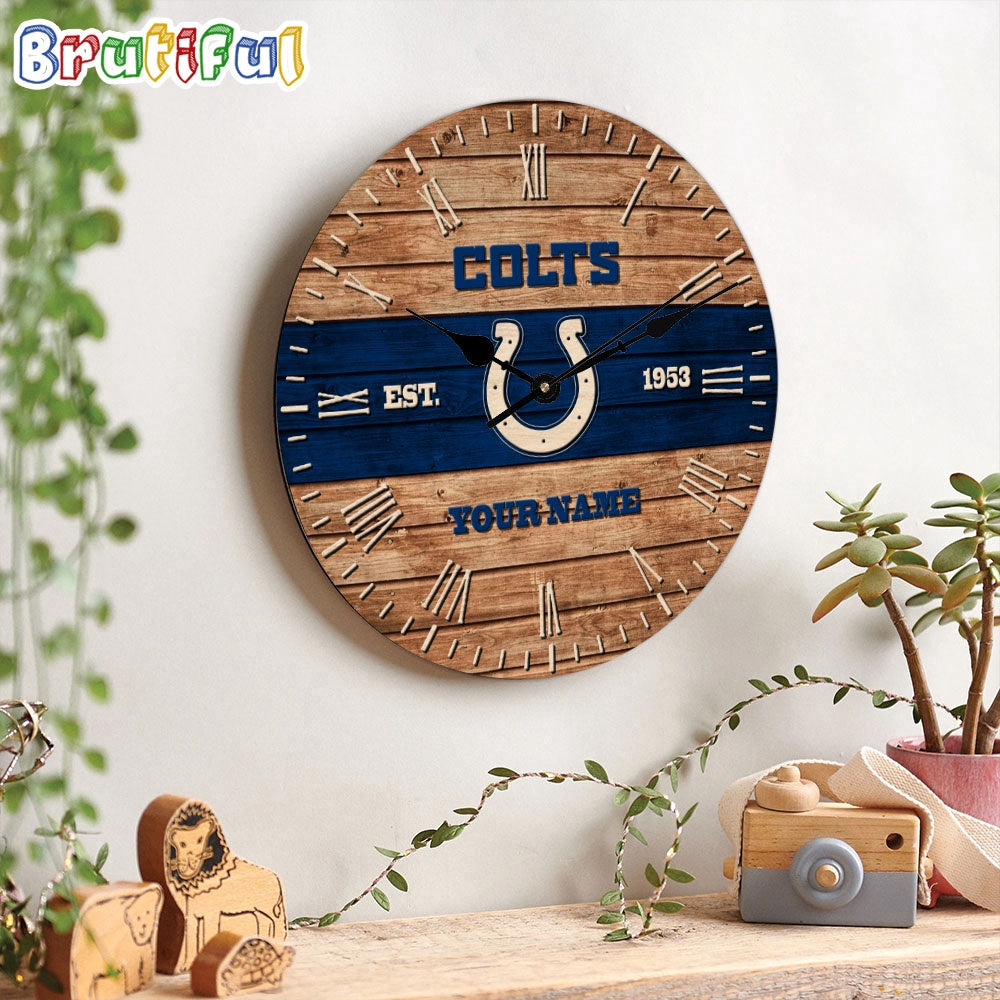 NFL Indianapolis Colts Clock Custom Name Wooden Clock