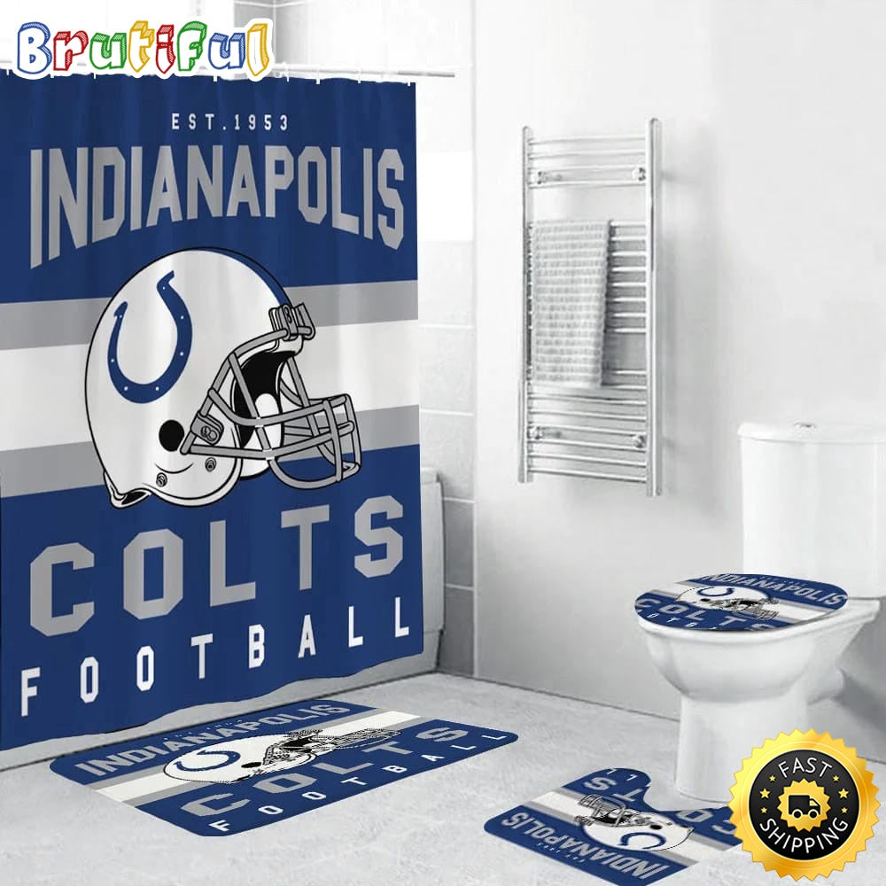 NFL Indianapolis Colts Helmet Shower Curtain Football Bathroom Mat Set and Shower Curtain