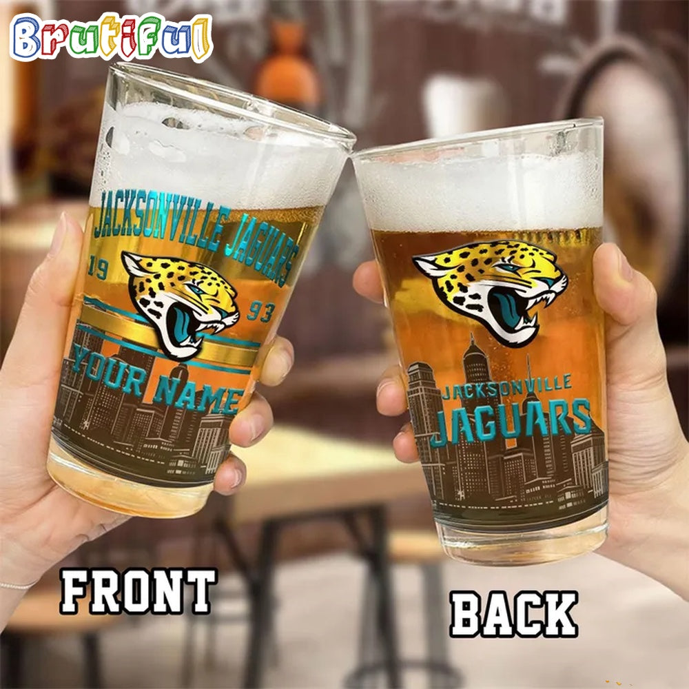 NFL Jacksonville Jaguars Beer Glass Cup 16oz, Custom Football Glass Cup