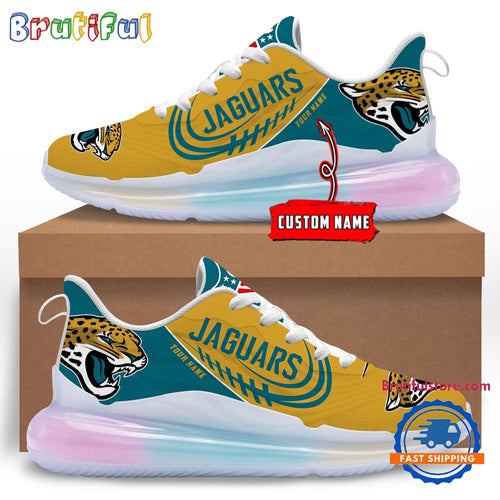 NFL Jacksonville Jaguars Women’s Rainbow Atmospheric Cushion Running Shoes, Football Women’s Shoes