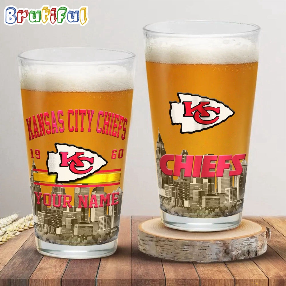 NFL Kansas City Chiefs Beer Glass Cup 16oz, Custom Football Glass Cup